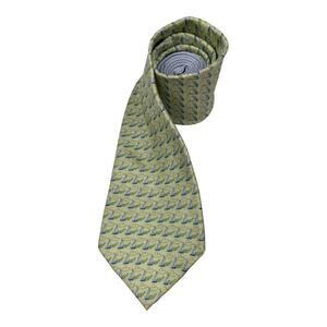 Vintage Tommy Hilfiger Green Sail Boat Sailing Print 100% All Silk Neck Tie